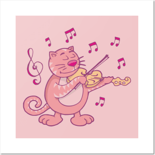 Pink Cat with Violin Posters and Art